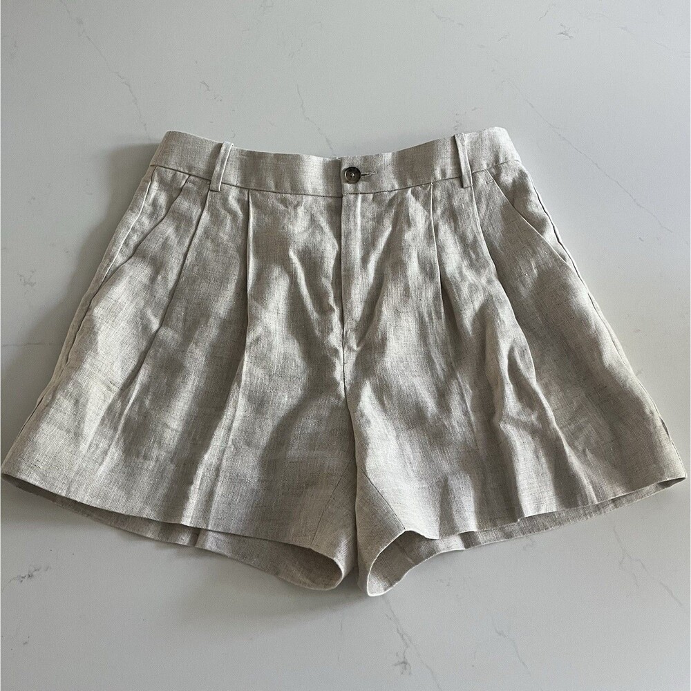 Banana Republic 100% Linen Shorts Beige Pleated High Waist 4 - Picture 2 of 7